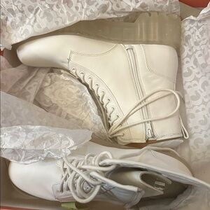 Gianni Bini White Platform Lace-Up Boots-Never worn